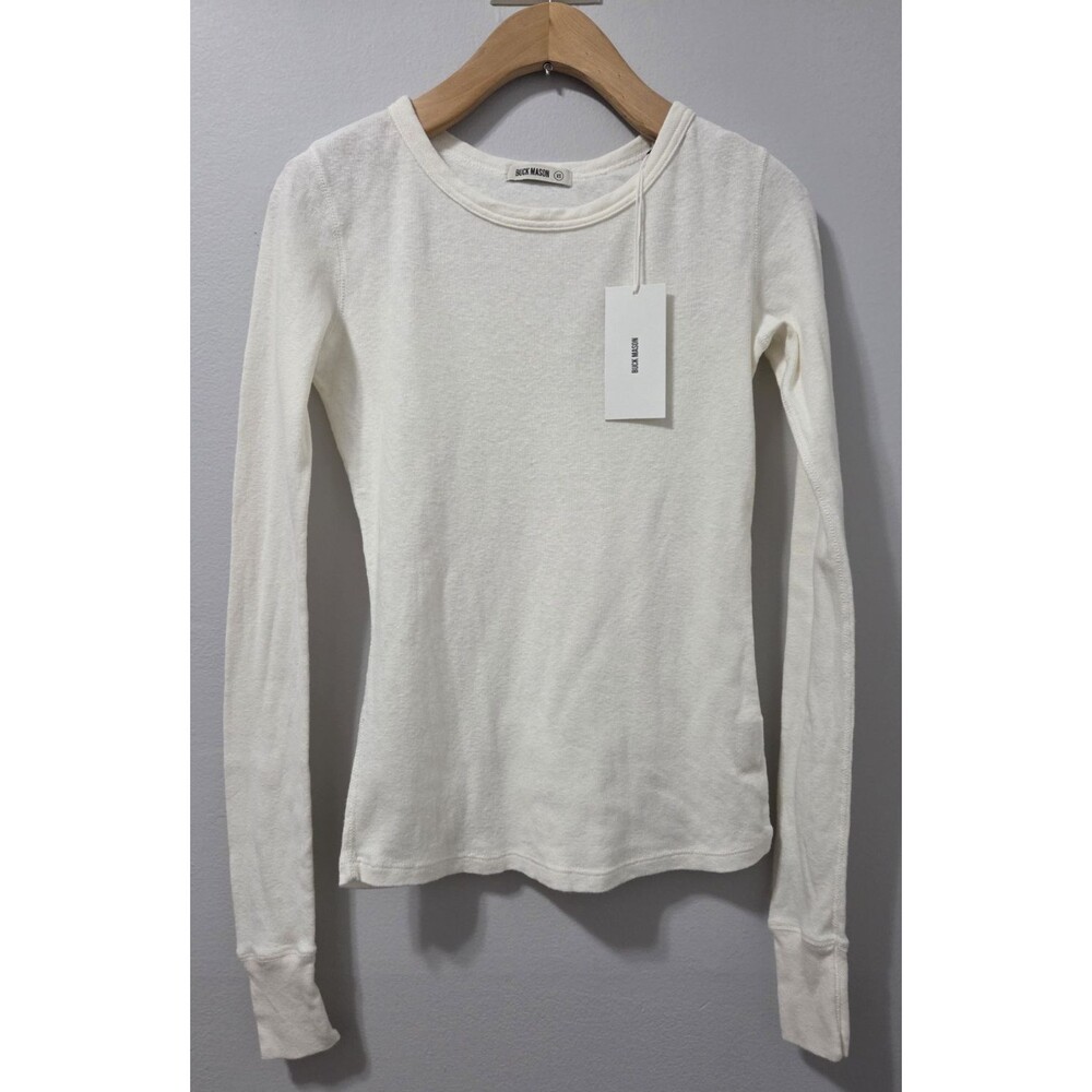 NWT Buck Mason Natural Heirloom Rib Long Sleeve Crew Top XS Minimalist Read